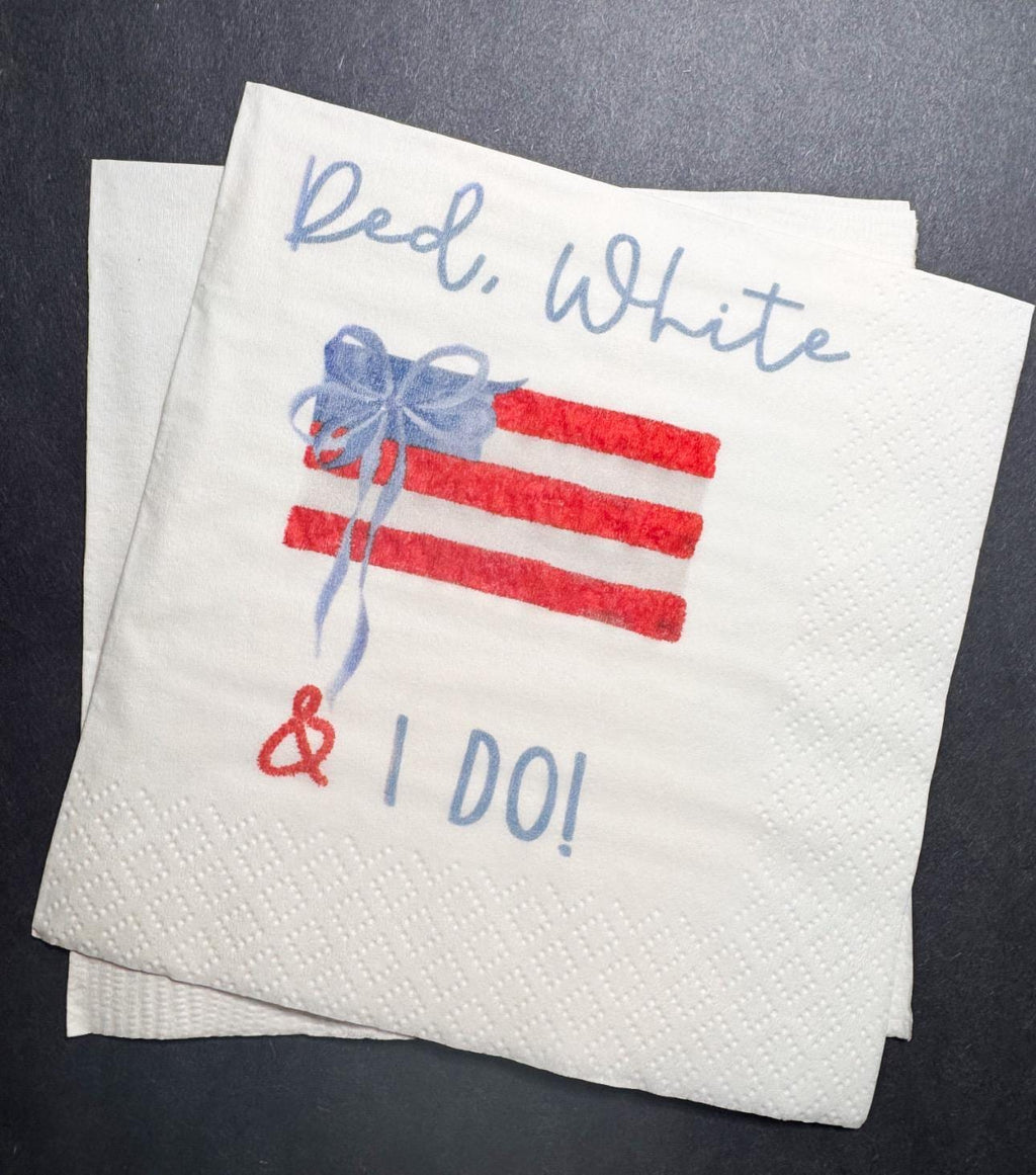 Red White and I Do Firecracker Engagement July 4th Wedding Patriotic Bridal Shower Bachelorette Cocktail or Luncheon Napkins, Set of 25