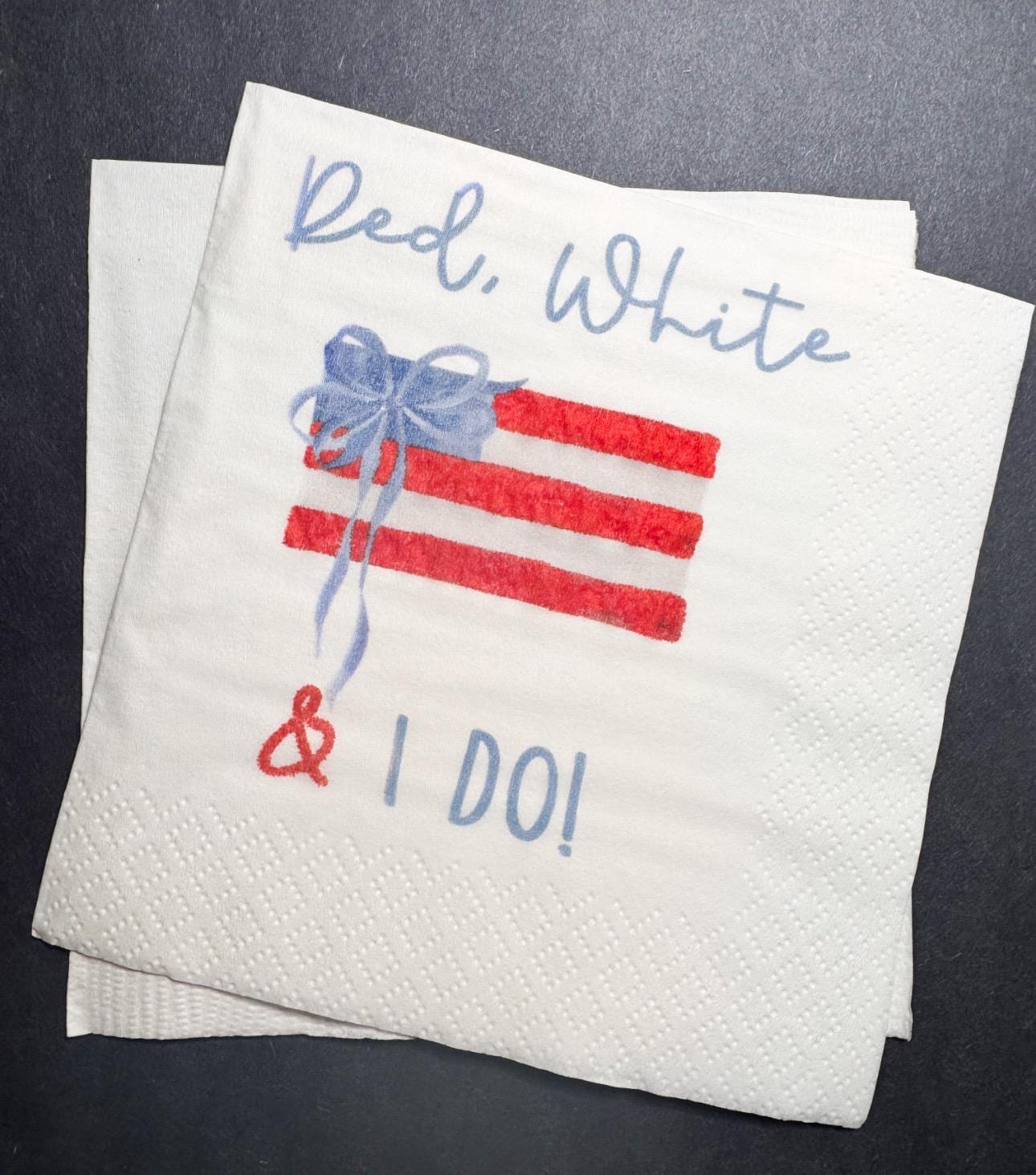 Red White and I Do Firecracker Engagement July 4th Wedding Patriotic Bridal Shower Bachelorette Cocktail or Luncheon Napkins, Set of 25