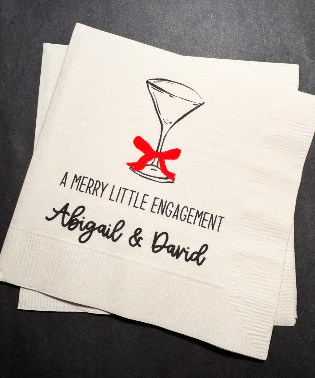 Merry Little Engagement Tis the Season to be Married Christmas Engagement Party Bridal Shower Cocktail, Luncheon or Dinner Napkins Set of 25