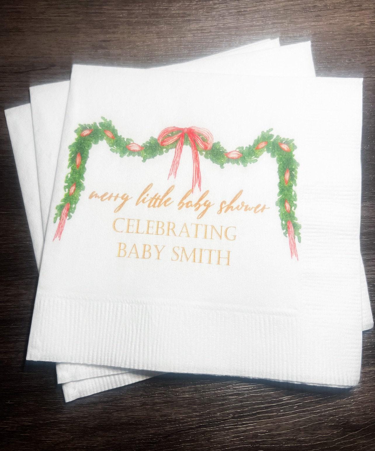 Merry Little Baby Shower Winter Christmas December Baby Shower Winter Baby Personalized Cocktail, Luncheon or Dinner Napkins Set of 25
