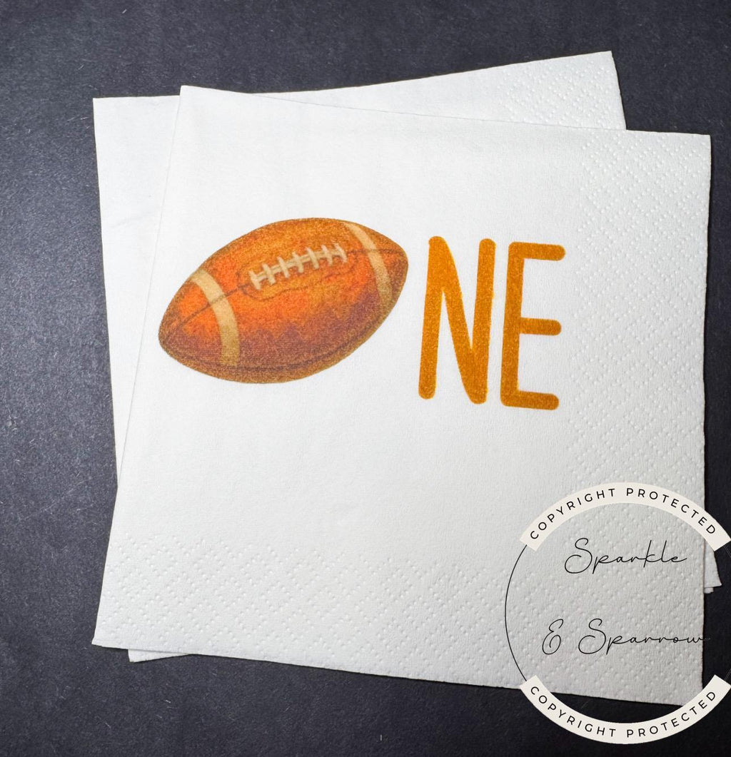 Football Birthday Football One First Birthday 1st Year Down Football Birthday Party Cocktail, Luncheon or Dinner Napkins Set of 25