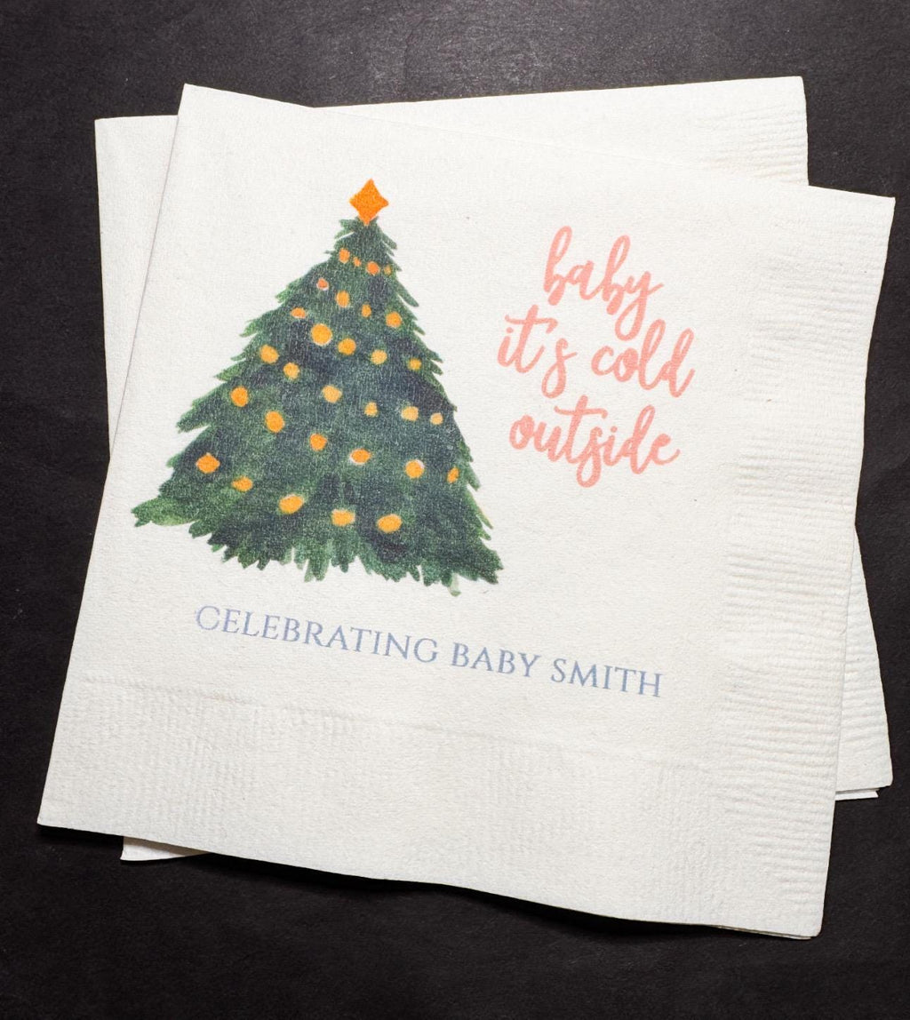 Baby It's Cold Outside Winter Christmas Baby Shower Winter Snowflake Shower Personalized Cocktail or Luncheon Napkins, Set of 25