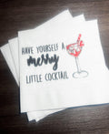 Merry Little Cocktail Eat Drink Be Merry Funny Christmas Girls Holiday Cocktail Party Cocktail, Luncheon or Dinner Napkins Set of 25
