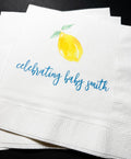 Lemon Baby Shower Spring Summer Baby  Shower Blue Yellow Personalized Cocktail, Luncheon or Dinner Napkins Set of 25