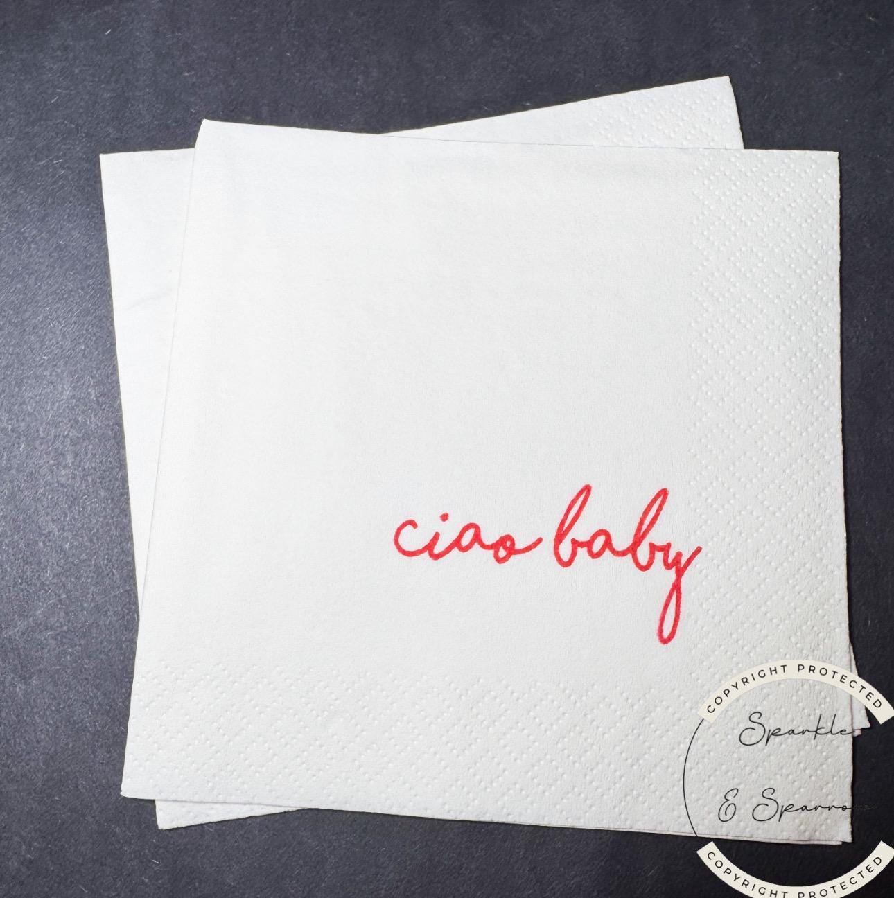Ciao Baby Red Bow Italian Baby Shower Ciao Bambino Pink Red Baby Shower Summer Lemon Cocktail, Luncheon or Dinner Napkins Set of 25