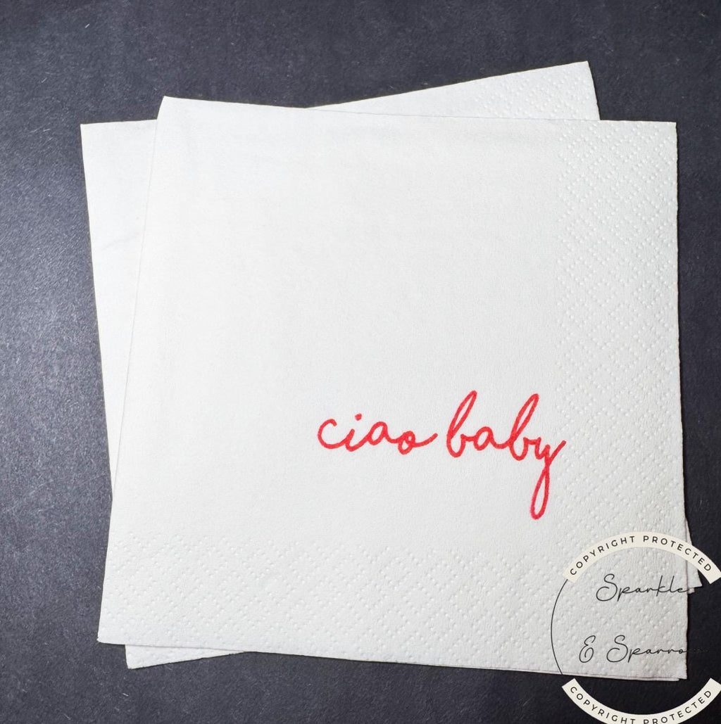 Ciao Baby Red Bow Italian Baby Shower Ciao Bambino Pink Red Baby Shower Summer Lemon Cocktail, Luncheon or Dinner Napkins Set of 25