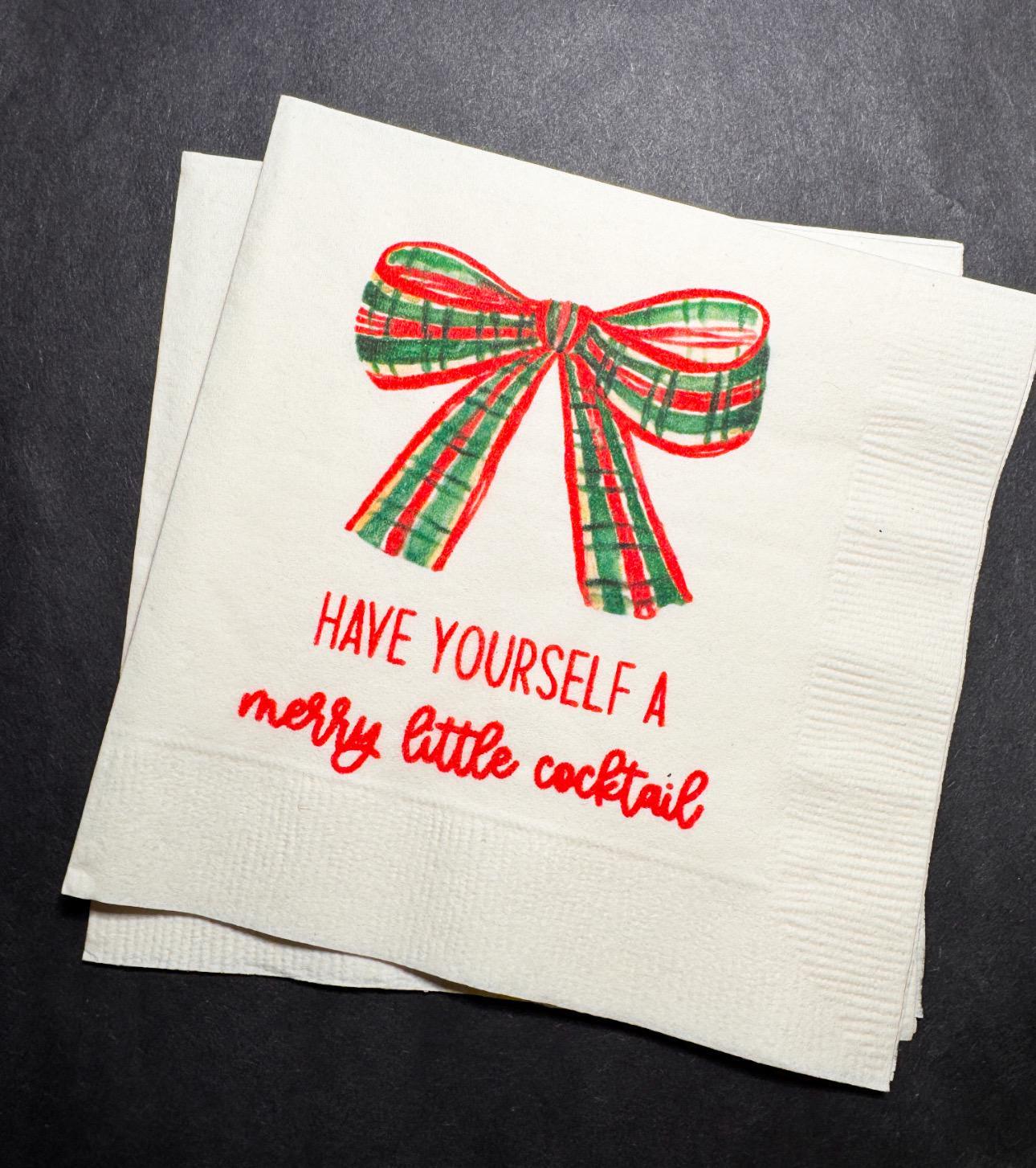Tini Bit Merry Little Cocktail Holiday Christmas Party Bow Theme Friendsmas Cocktail Luncheon or Dinner Napkins Set of 25