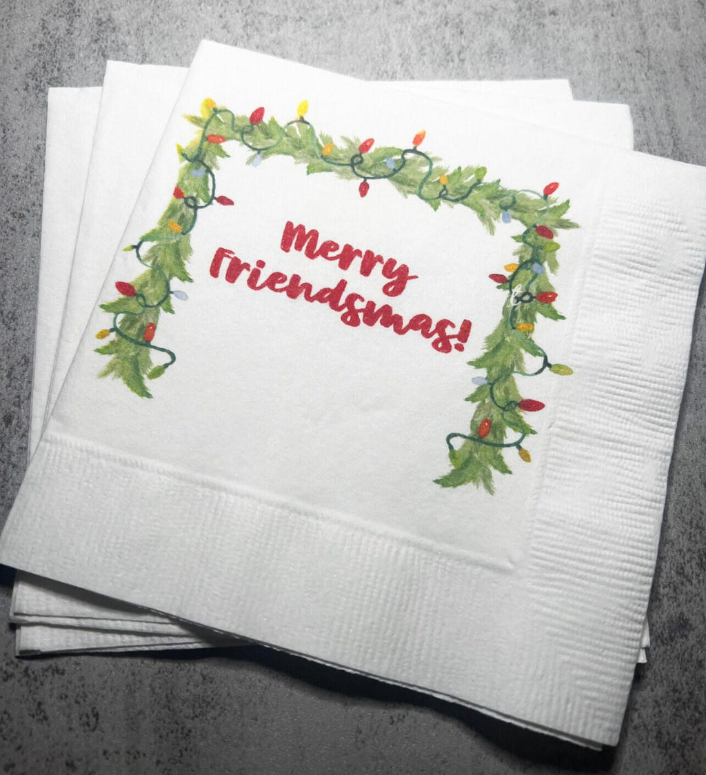 Friendsmas Christmas Party Very Merry Friendsmas It’s giving Friendsmas Funny Christmas Cocktail, Luncheon or Dinner Napkins Set of 25