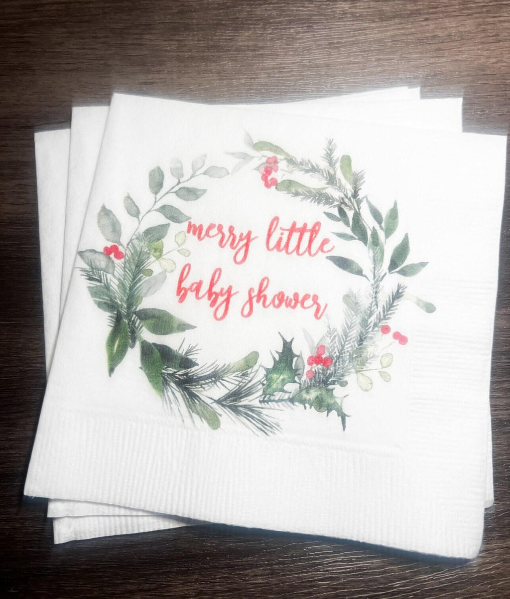Merry Little Baby Shower Winter Christmas December Baby Shower Winter Holiday Baby Cocktail, Luncheon or Dinner Napkins Set of 25
