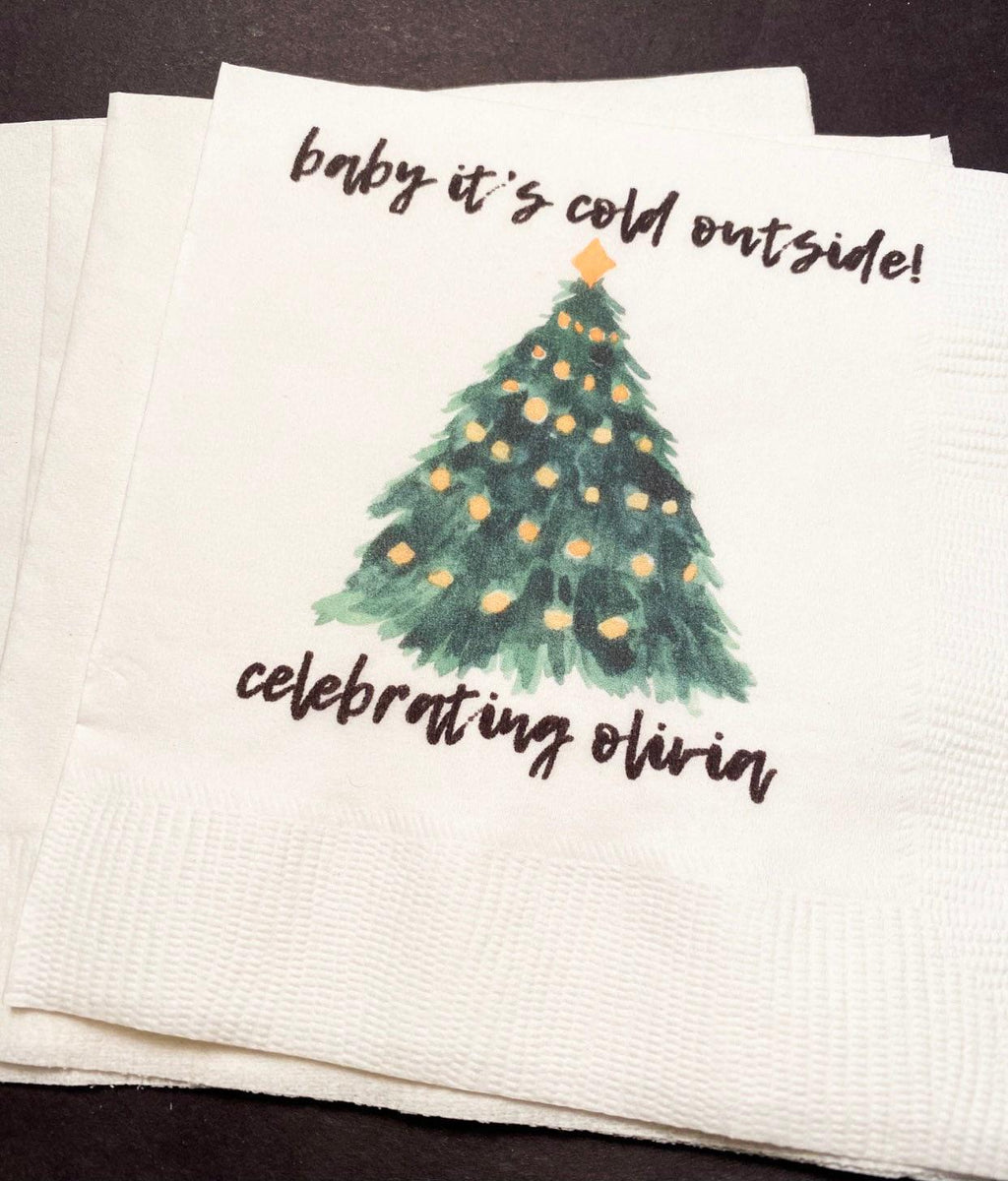 Baby It's Cold Outside Winter Christmas Baby Shower Birthday December Shower Personalized Cocktail, Luncheon or Dinner Napkins Set of 25