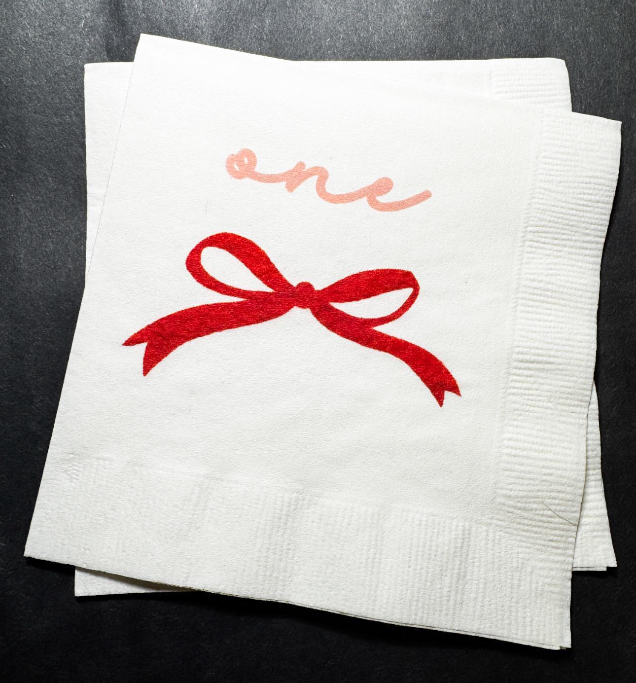 Red Bow 1st Birthday Christmas Pink Red December One Birthday Happy Birthday Christmas Cocktail, Luncheon or Dinner Napkins Set of 25