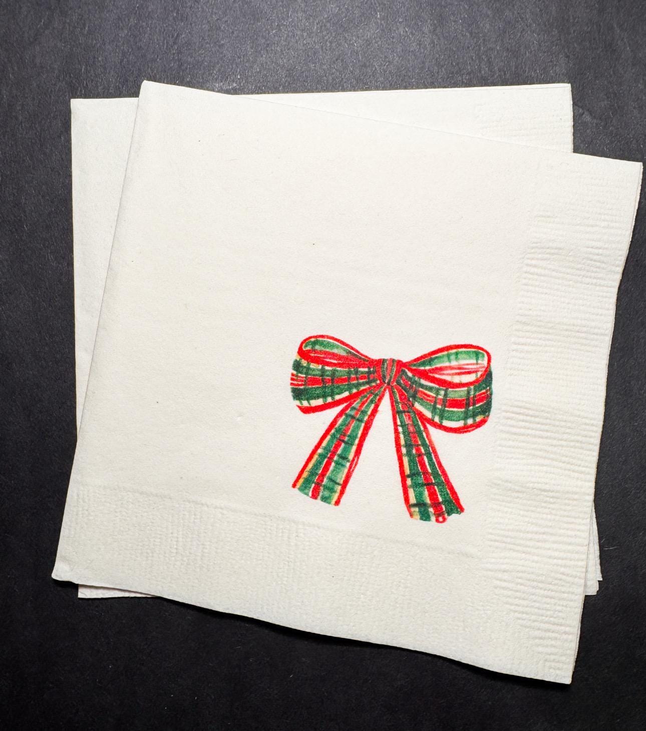 Red Bow Christmas Birthday Christmas Pink Red December Birthday Red Bow Baby Shower Cocktail, Luncheon or Dinner Napkins Set of 25