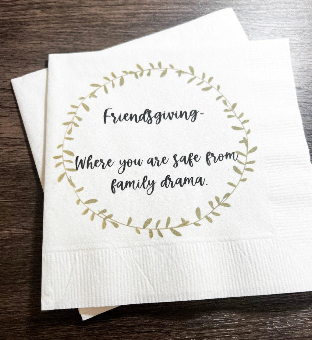 Friendsgiving Gather Give Thanks Funny Friendsgiving Thanksgiving Table Cocktail, Luncheon or Dinner Napkins Set of 25