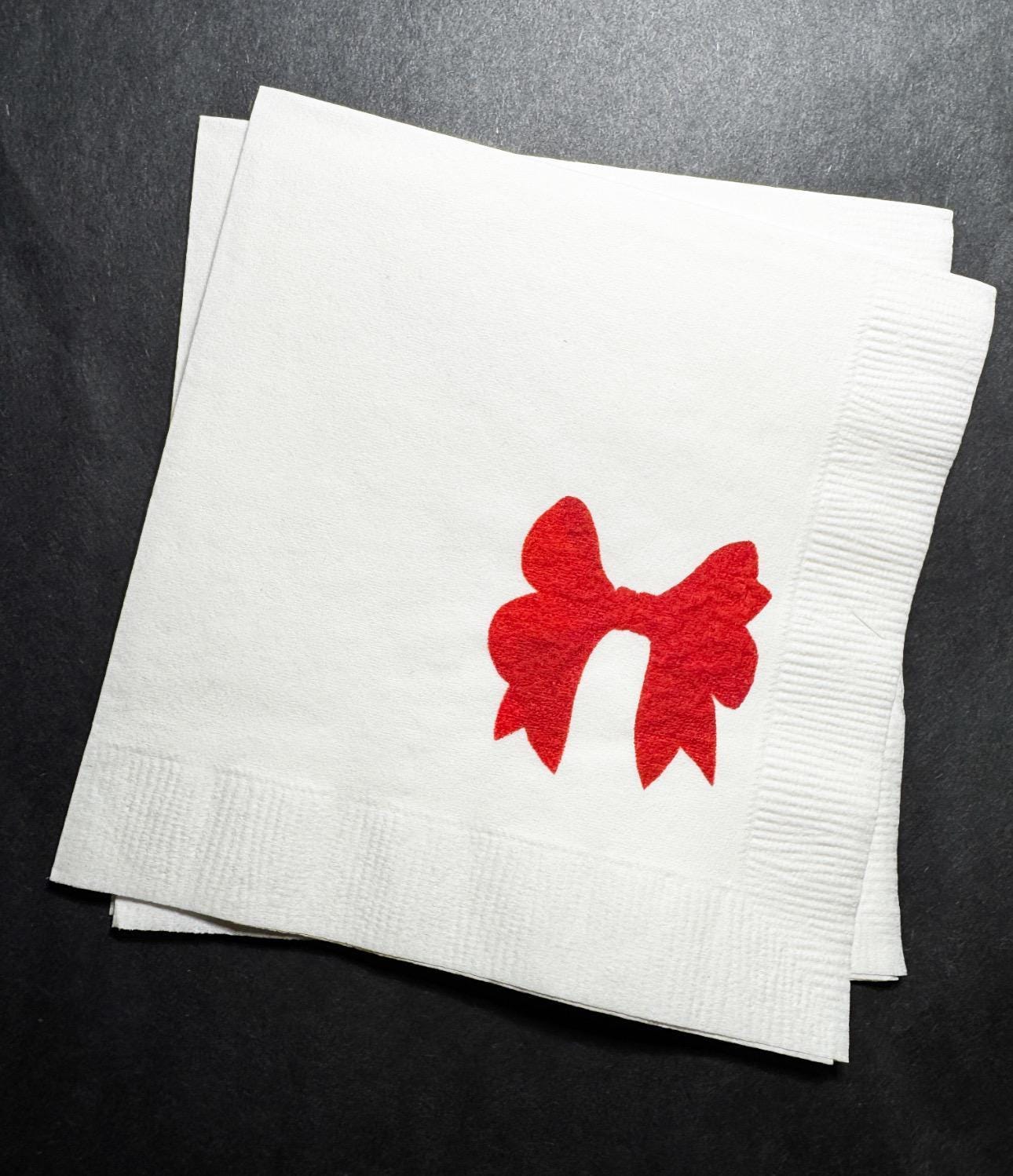 Red Bow Christmas Birthday Christmas Pink Red December Birthday Red Bow Baby Shower Cocktail, Luncheon or Dinner Napkins Set of 25