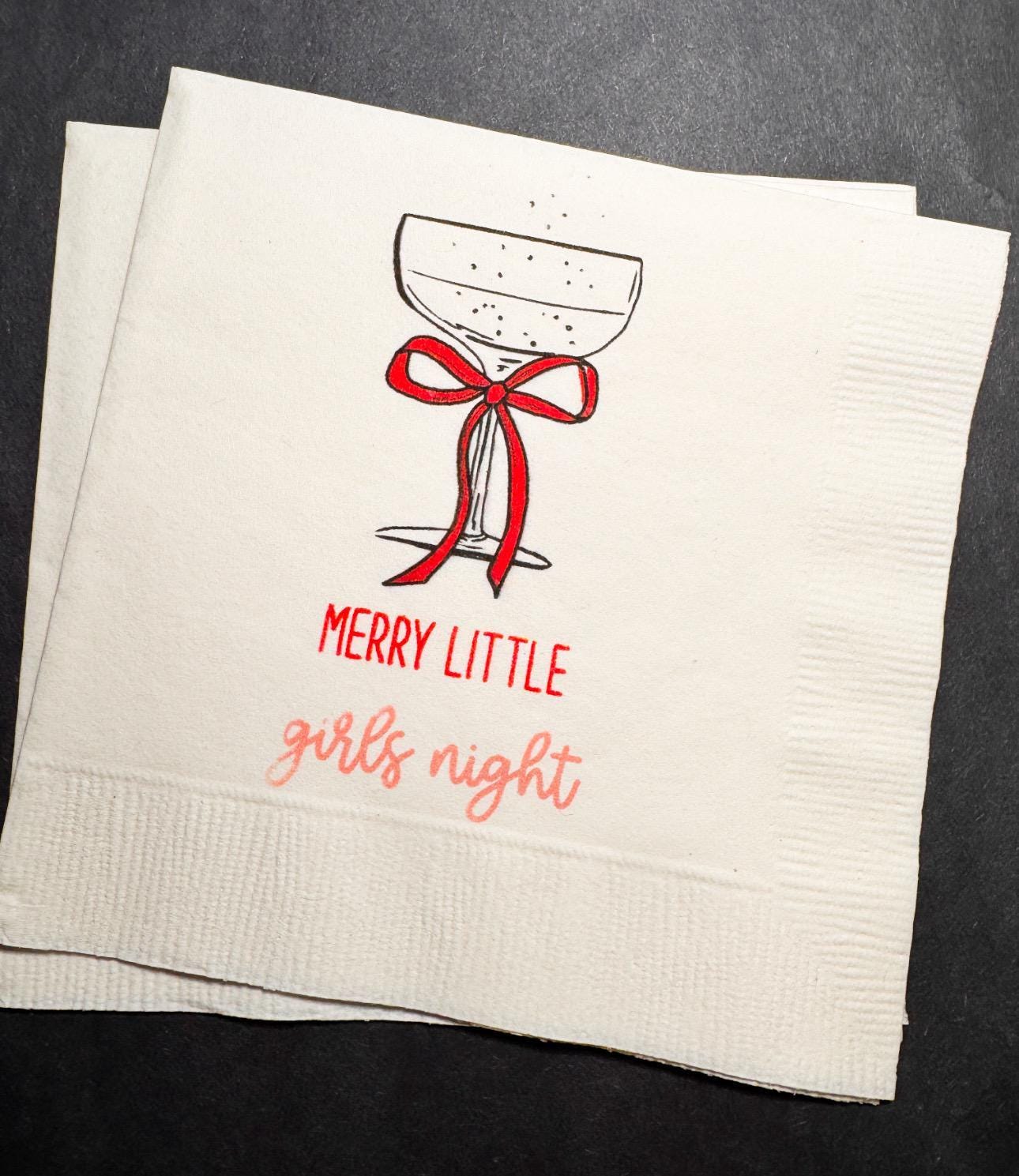 Merry Little Girls Night Tini Bit Merry Friendsmas Martini Christmas Party Holiday Party Cocktail Luncheon or Dinner Napkins Set of 25
