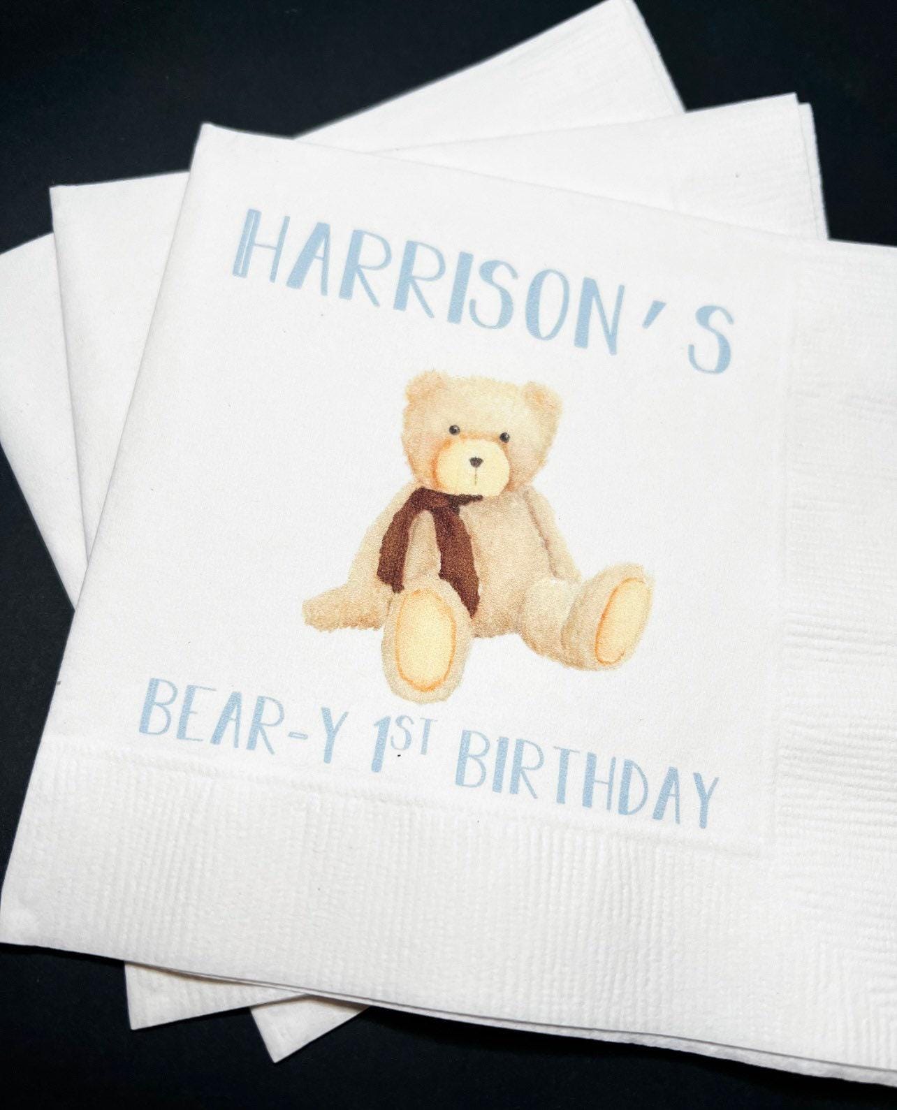 Teddy Bear Birthday Beary 1st Birthday First Birthday Bear Personalized Cocktail, Luncheon or Dinner Napkins Set of 25