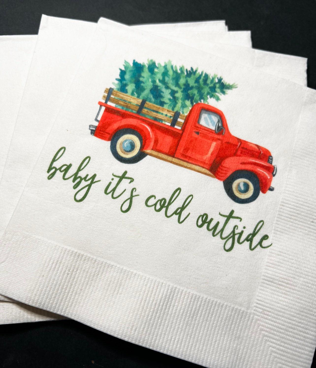 Baby It's Cold Outside Red Truck Winter Christmas Baby Shower Birthday December Shower Cocktail, Luncheon or Dinner Napkins Set of 25