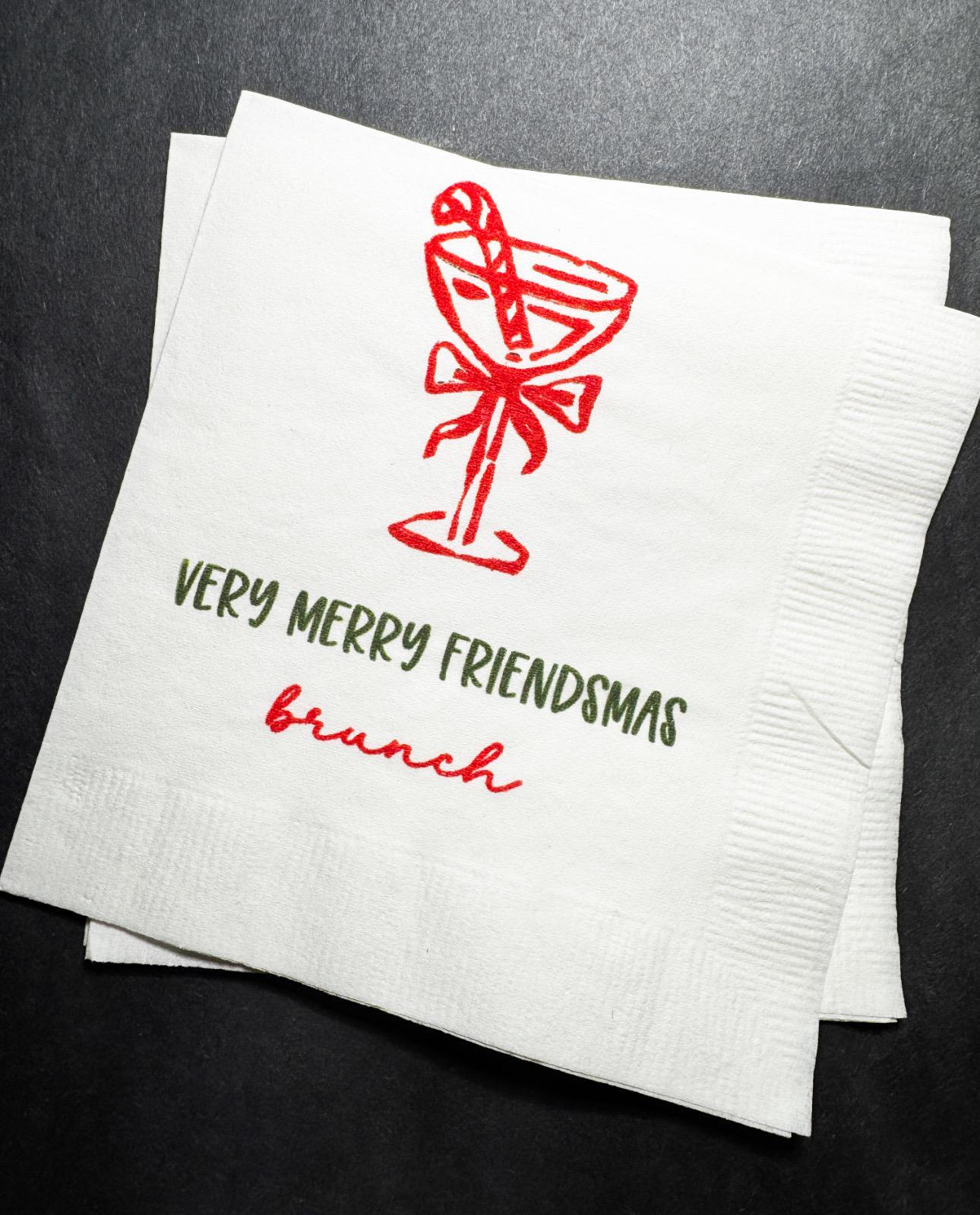 Very Merry Friendsmas Brunch Tini Bit Merry Holiday Martini Christmas Party Holiday Party Cocktail Luncheon or Dinner Napkins Set of 25