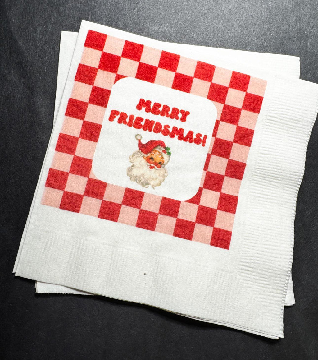Merry Friendsmas Christmas Party Very Merry Friendsmas Vintage Santa Funny Christmas Cocktail, Luncheon or Dinner Napkins Set of 25