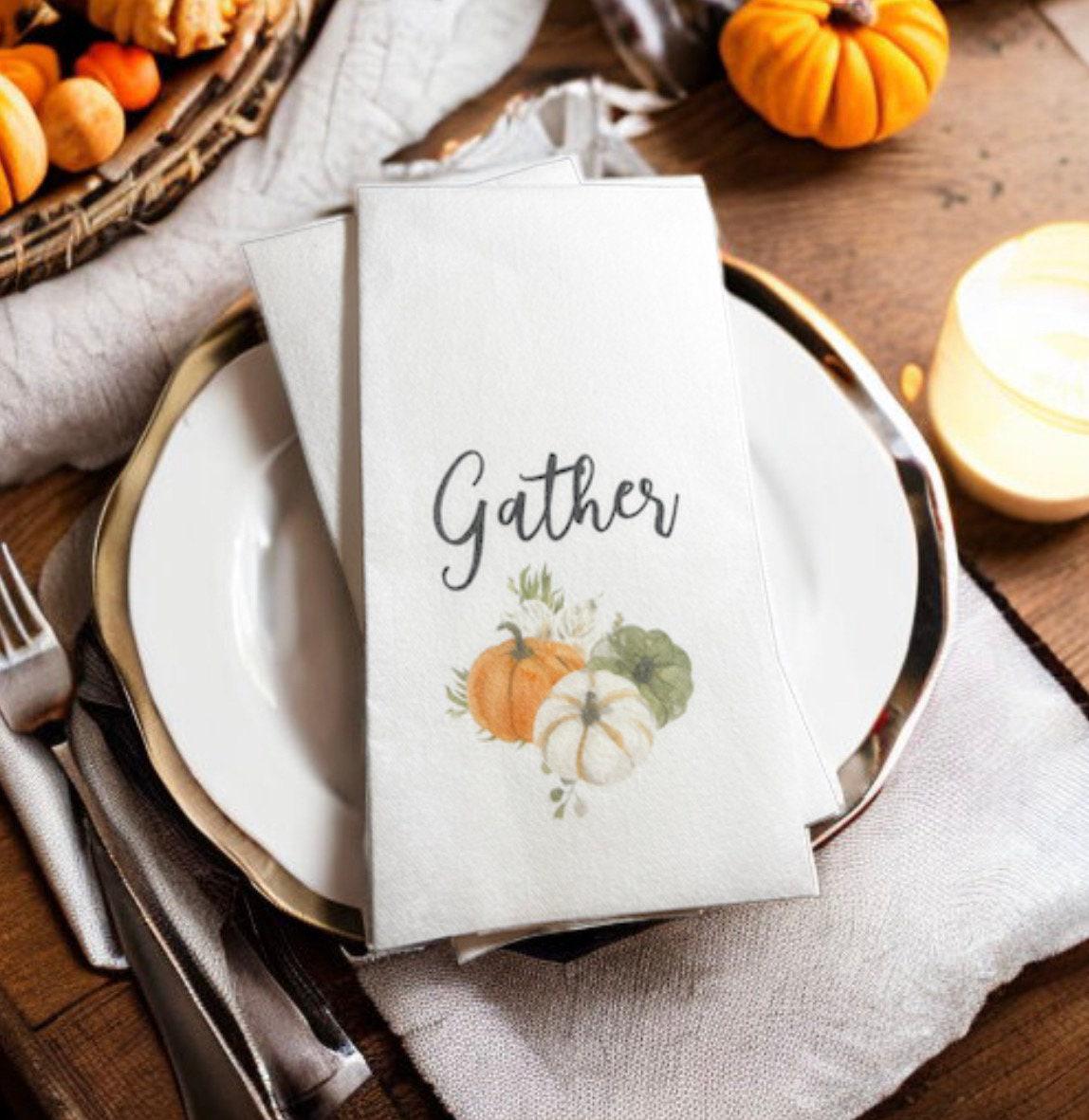 Thanksgiving Guest Towels Linen Feel Ultra Ply White Disposable Towel Dinner Napkin Friendsgiving Thanksgiving Paper Hand Towels, Set of 20