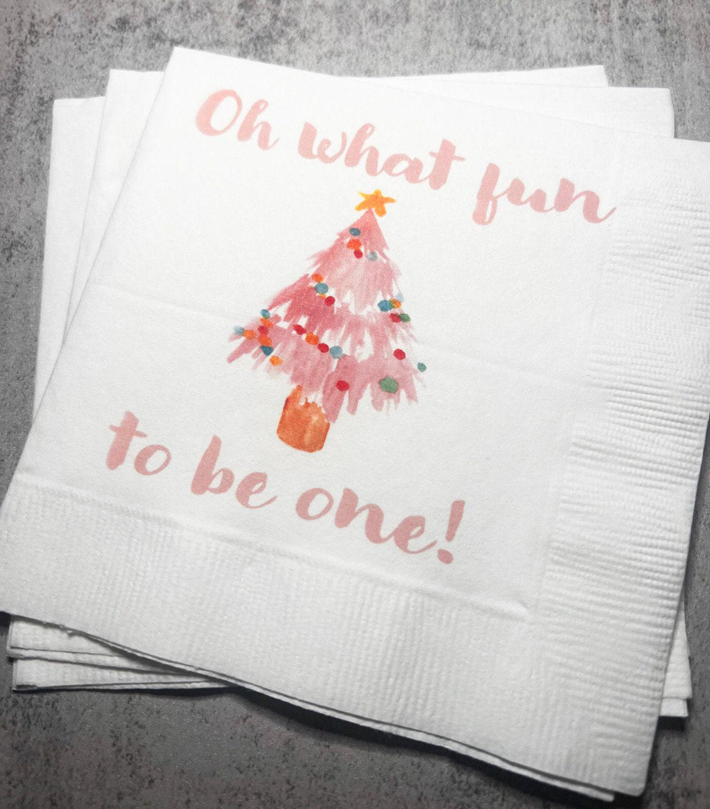 Oh What Fun First Birthday Party Baby Shower Winter Christmas December Cocktail, Luncheon or Dinner Napkins Set of 25
