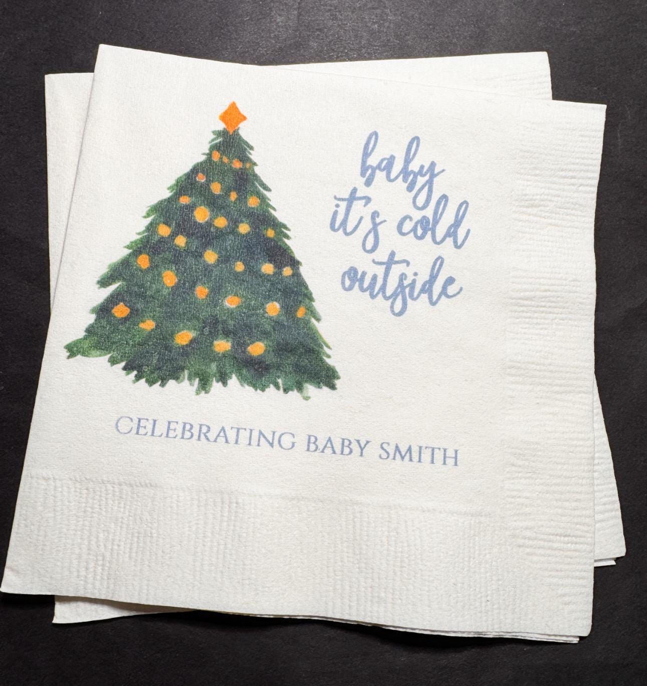 Baby It's Cold Outside Winter Christmas Baby Shower Winter Snowflake Shower Personalized Cocktail or Luncheon Napkins, Set of 25