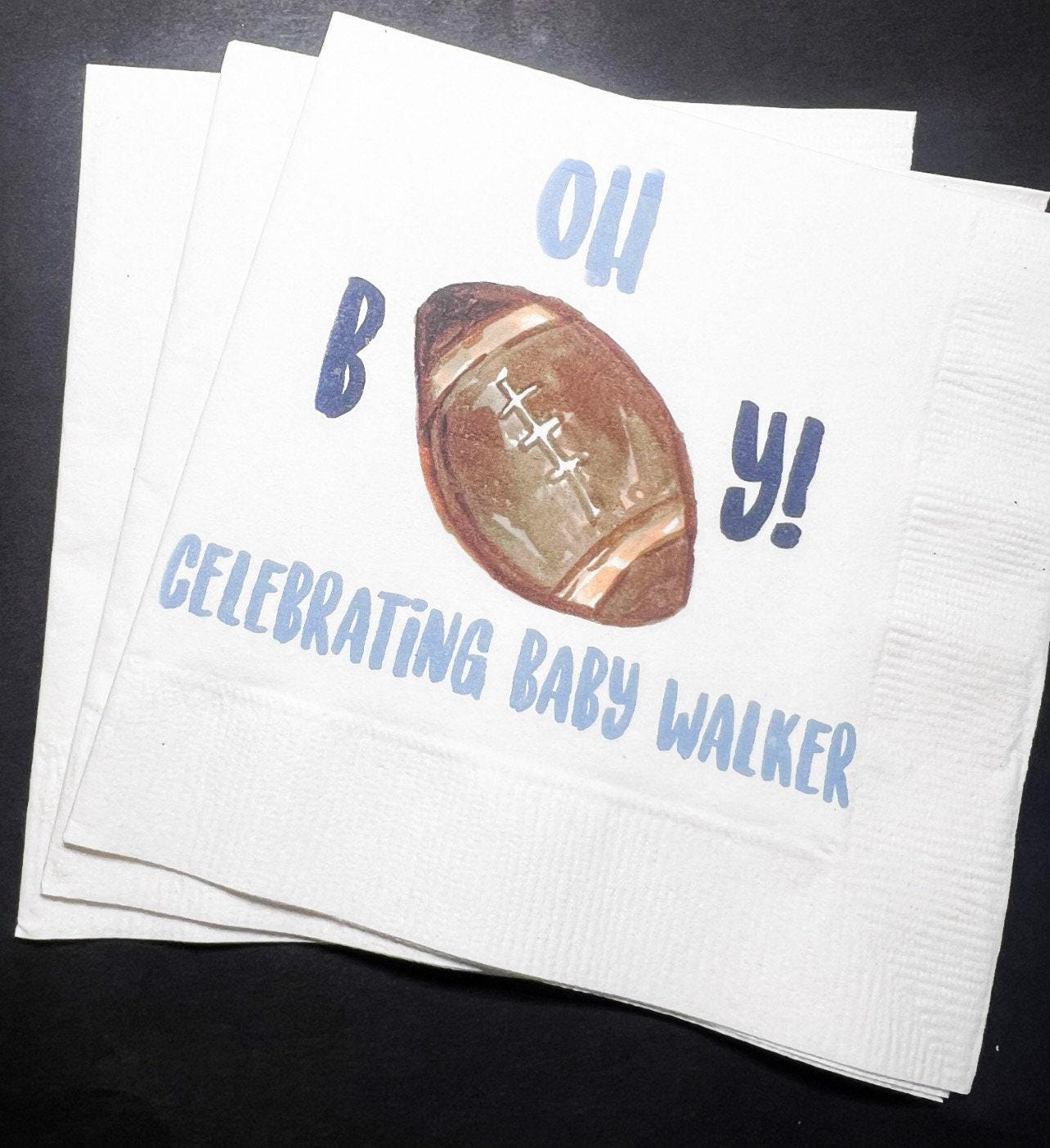 Football Baby Shower Oh Boy Personalized Cocktail, Luncheon or Dinner Napkins Set of 25
