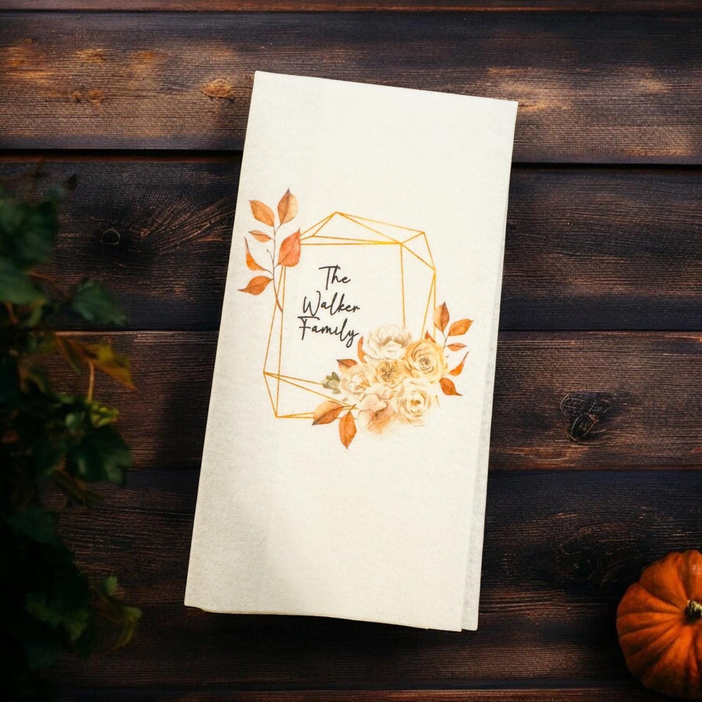Fall Guest Towels Thanksgiving Linen Feel Ultra Ply White Disposable Towel Dinner Napkin Personalized Paper Hand Towels, Set of 20