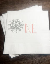 Load image into Gallery viewer, Winter Onederland First Birthday Oh What Fun to be One Snowflake Christmas 1st Birthday Cocktail, Luncheon or Dinner Napkins Set of 25
