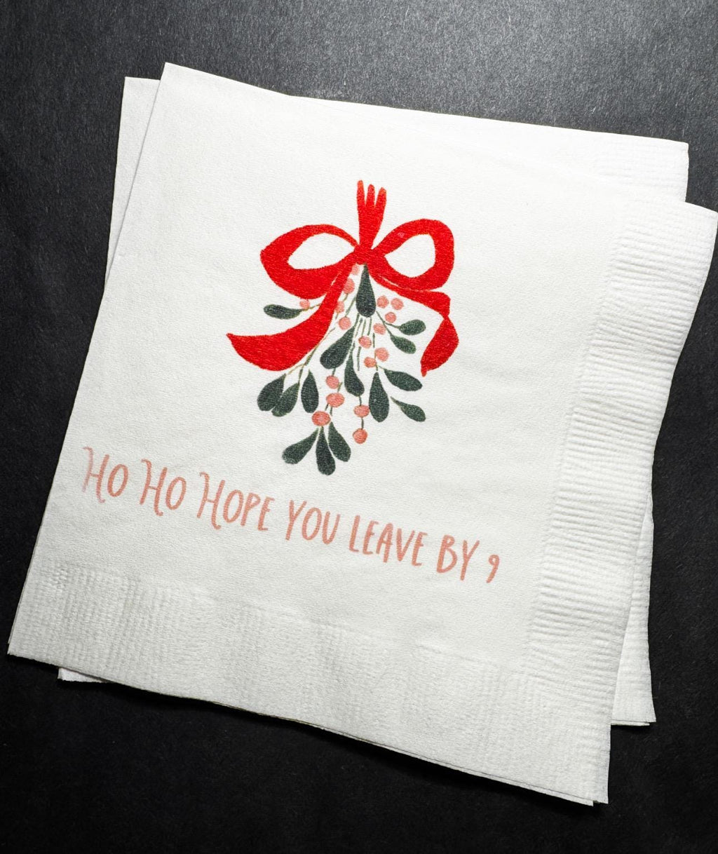 Red Bow Ho Ho Hope you Leave by 9 Tini Bit Merry Christmas Party Friendsmas Holiday Party Cocktail Luncheon or Dinner Napkins Set of 25