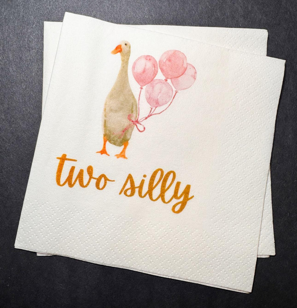 Two Silly Goose 2nd Birthday Second Birthday Goose Preppy Goose Birthday Party Cocktail, Luncheon or Dinner Napkins Set of 25
