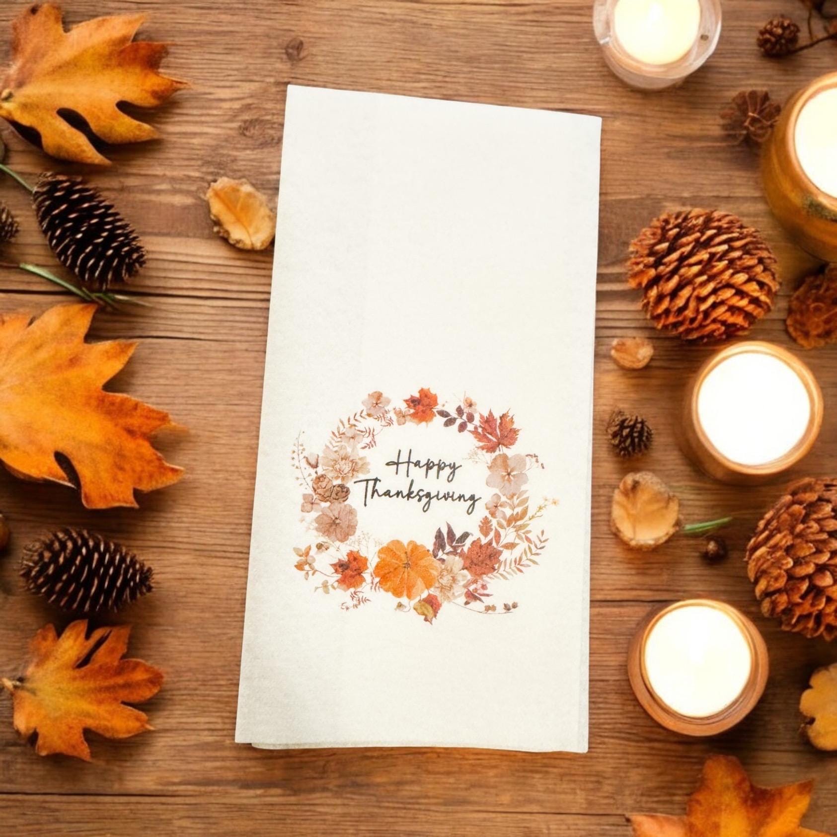 Thanksgiving Guest Towels Linen Feel Ultra Ply White Disposable Towel Dinner Napkin Friendsgiving Thanksgiving Paper Hand Towels, Set of 20