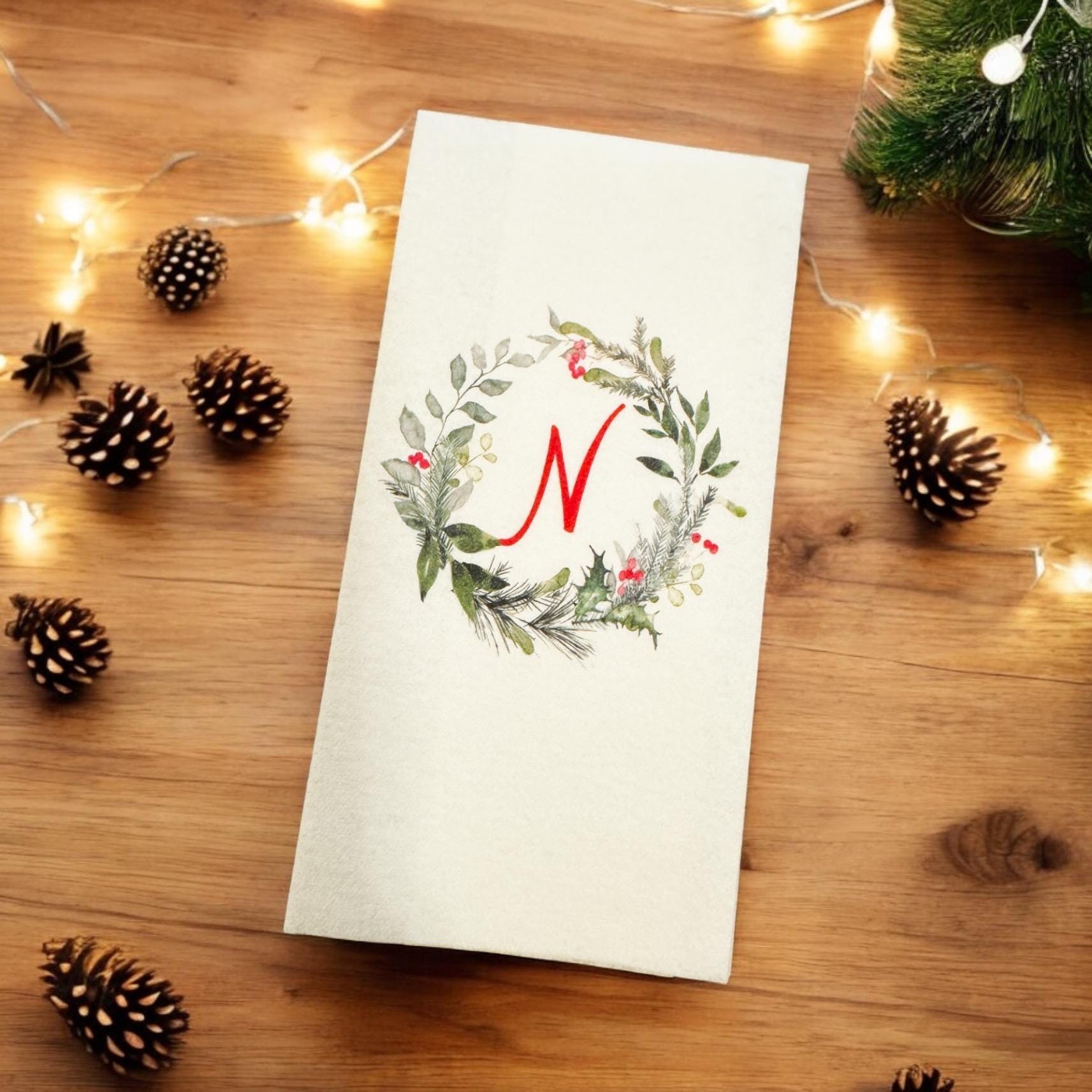 Holiday Guest Towels Christmas Linen Feel Ultra Ply White Disposable Towel Christmas Dinner Napkin Personalized Paper Hand Towels, Set of 25