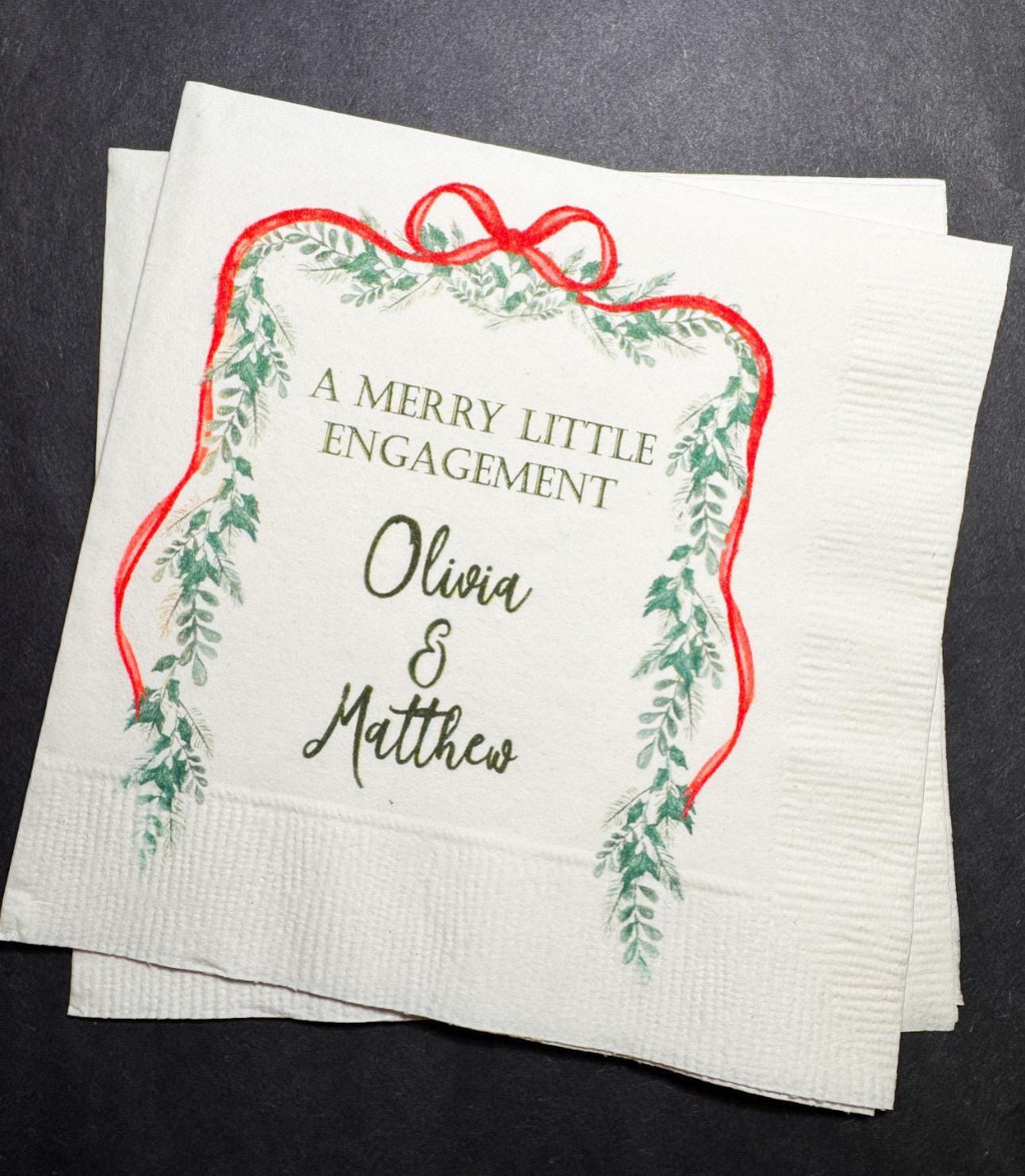 Merry Little Engagement Tis the Season to be Married Christmas Engagement Party Bridal Shower Cocktail, Luncheon or Dinner Napkins Set of 25