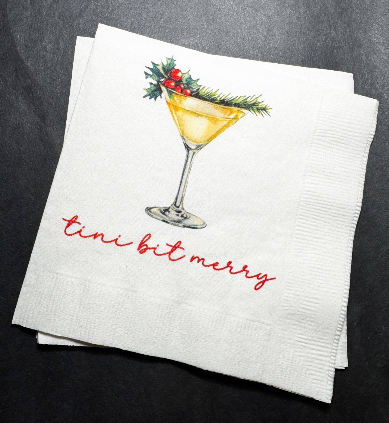 Tini Bit Merry Holiday Martini Christmas Party Jingle & Mingle Friendsmas Holiday Party Cocktail Luncheon or Dinner Napkins Set of 25