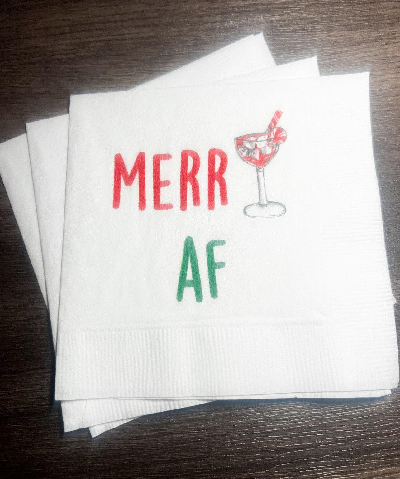 Merry AF Merry Vibes Only Merry Era Friendsmas  Girls Christmas Party Funny Christmas Cocktail, Luncheon or Dinner Napkins Set of 25