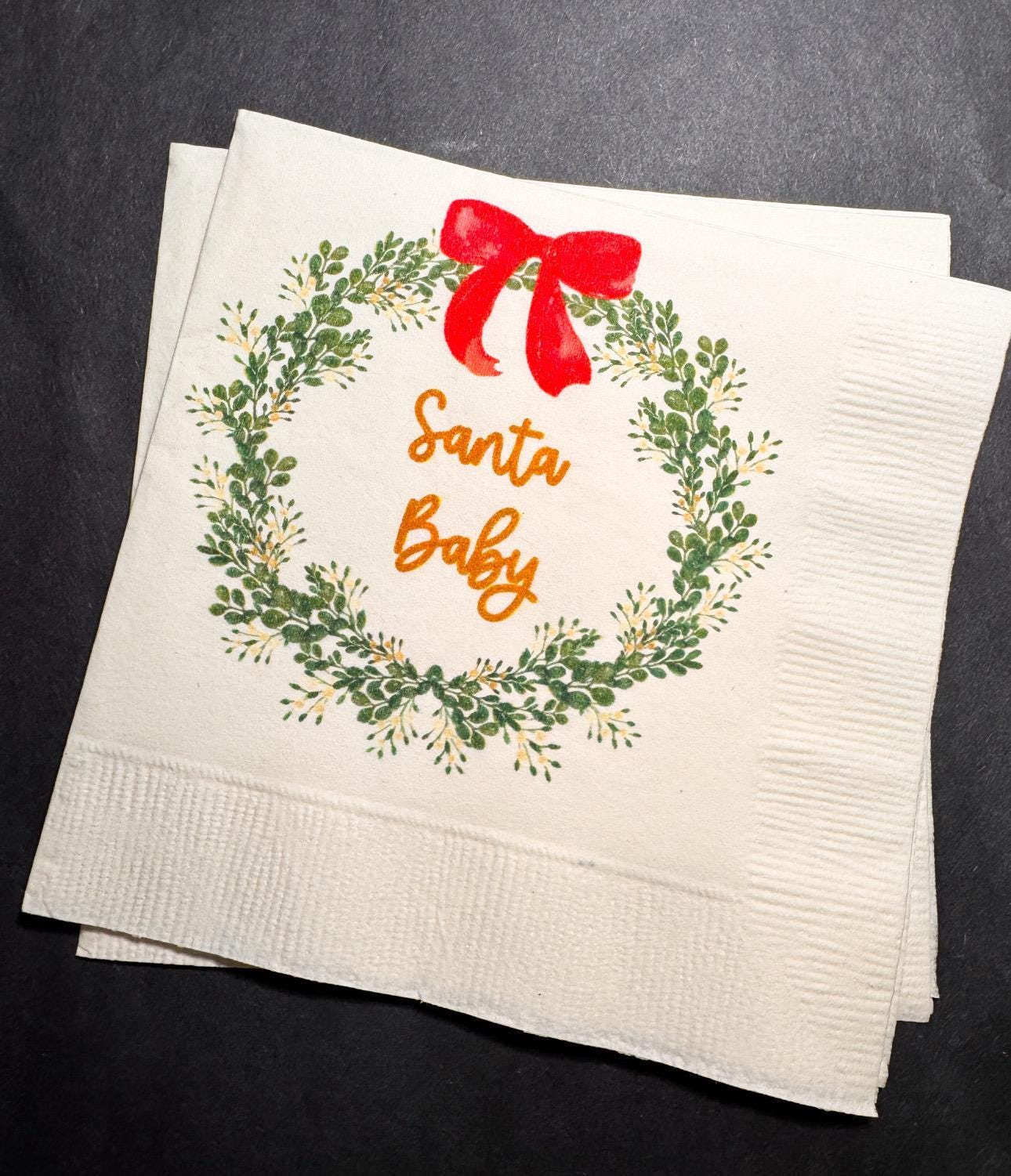 Santa Baby Red Bow Christmas Baby Shower Santa Baby Gender Reveal Christmas December Gender Reveal Cocktail or Luncheon Napkins, Set of 25