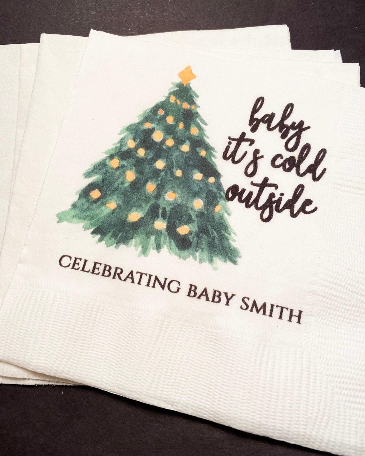 Baby It's Cold Outside Winter Christmas Baby Shower Birthday December Shower Personalized Cocktail, Luncheon or Dinner Napkins Set of 25
