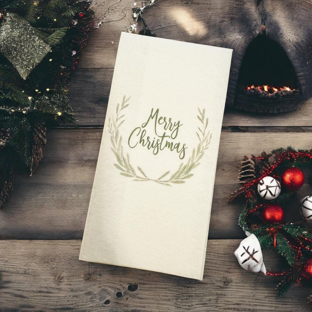 Christmas Guest Towels Linen Feel Ultra Ply White Disposable Towel Dinner Napkin Holiday Christmas Paper Hand Towels, Set of 20
