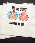 Thanksgiving Fall Turkey Gender Reveal He or She Waddle It Be Gender Reveal Cocktail, Luncheon or Dinner Napkins Set of 25