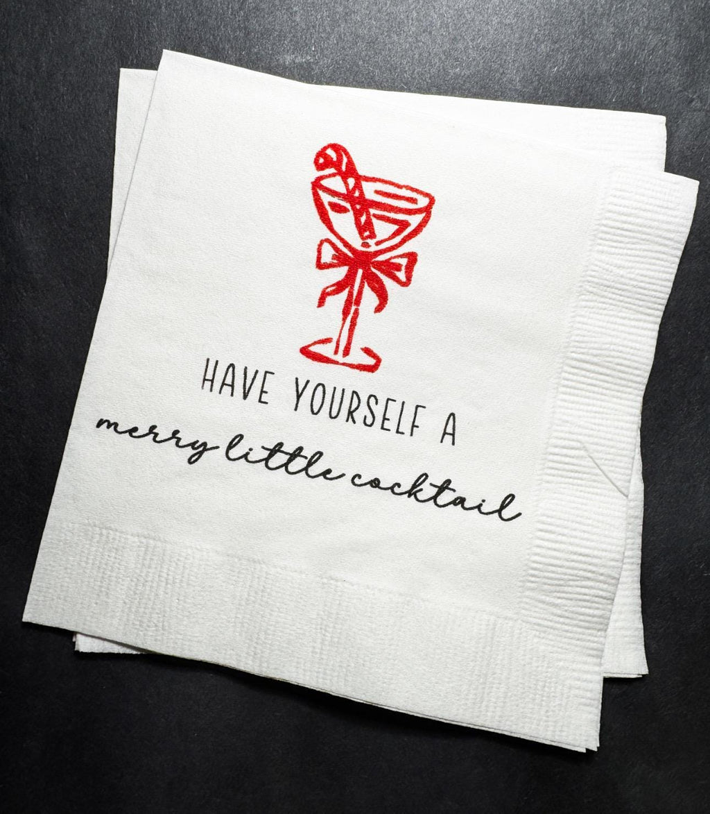Tini Bit Merry Little Cocktail Holiday Martini Christmas Party Jingle & Mingle Friendsmas Cocktail Luncheon or Dinner Napkins Set of 25