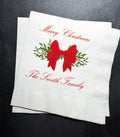 Christmas Red Bow Family Christmas Party Gathering Holiday Party Christmas Eve Personalized Cocktail, Luncheon or Dinner Napkins Set of 25