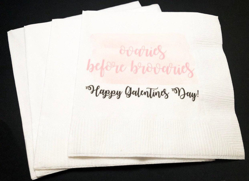 Ovaries Before Brovaries Galentines Day Girlfriends Valentines Day Party Leslie Knope Parks and Rec Cocktail or Luncheon Napkins, Set of 25