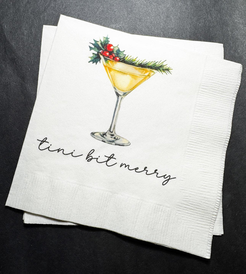 Tini Bit Merry Holiday Martini Christmas Party Jingle & Mingle Friendsmas Holiday Party Cocktail Luncheon or Dinner Napkins Set of 25