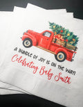 Bundle of Joy is on the Way Red Truck Winter Christmas Tree December Baby Shower Personalized Cocktail, Luncheon or Dinner Napkins Set of 25