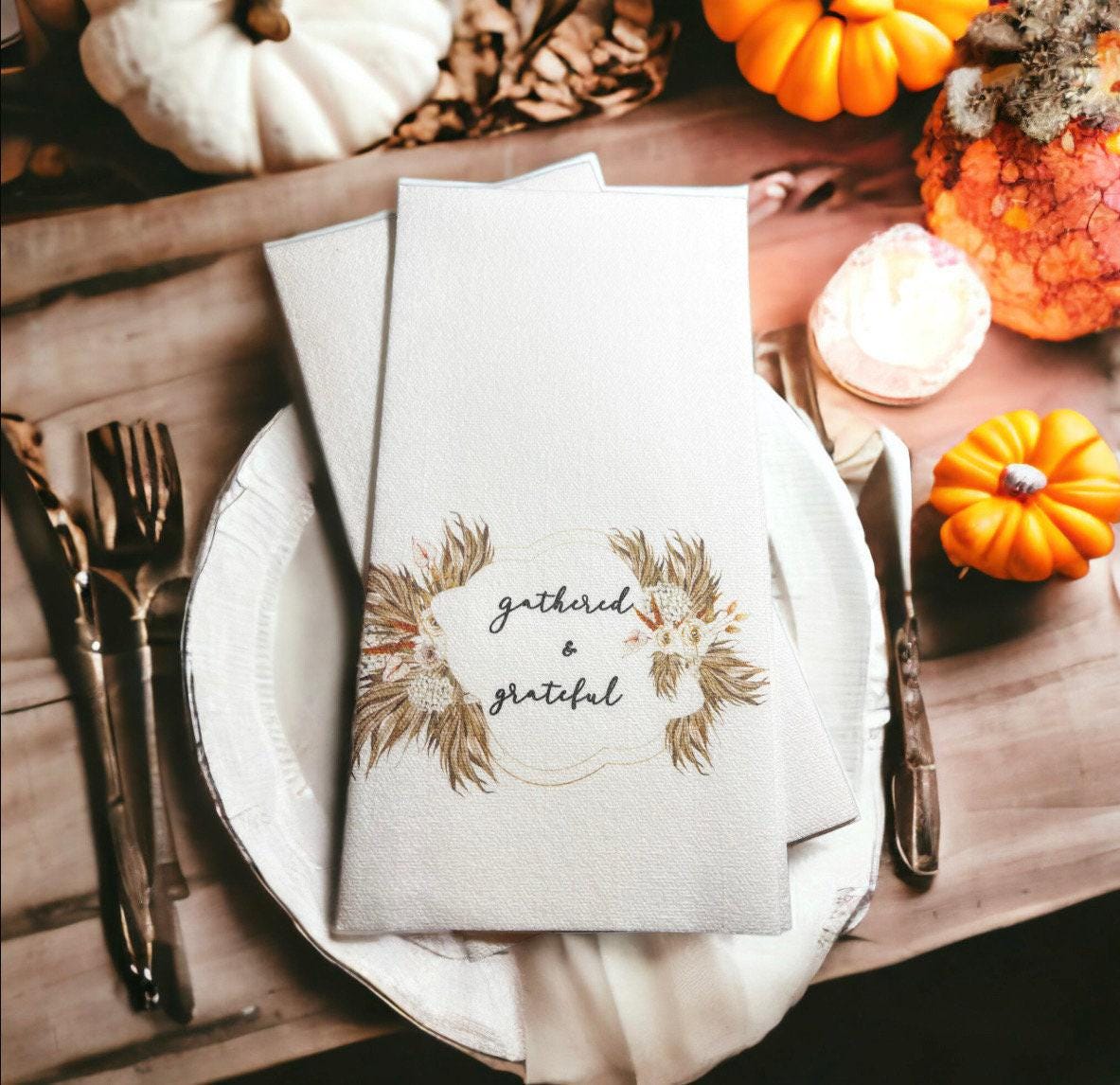 Thanksgiving Guest Towels Linen Feel Ultra Ply White Disposable Towel Dinner Napkin Friendsgiving Thanksgiving Paper Hand Towels, Set of 20
