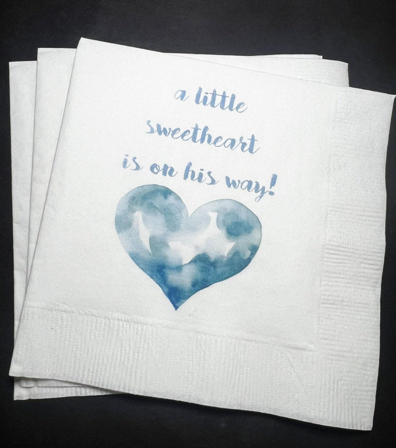 A Little Sweetheart is on His Way Baby Shower Heart Valentines Boy Baby Shower Cocktail, Luncheon or Dinner Napkins Set of 25