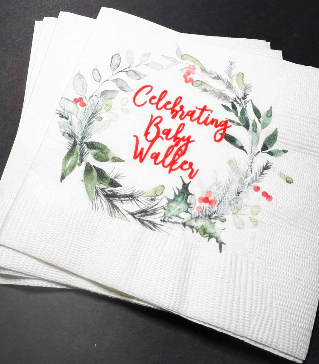 Baby It's Cold Outside Winter Christmas Baby Shower Birthday December Shower Personalized Cocktail or Luncheon Napkins, Set of 25