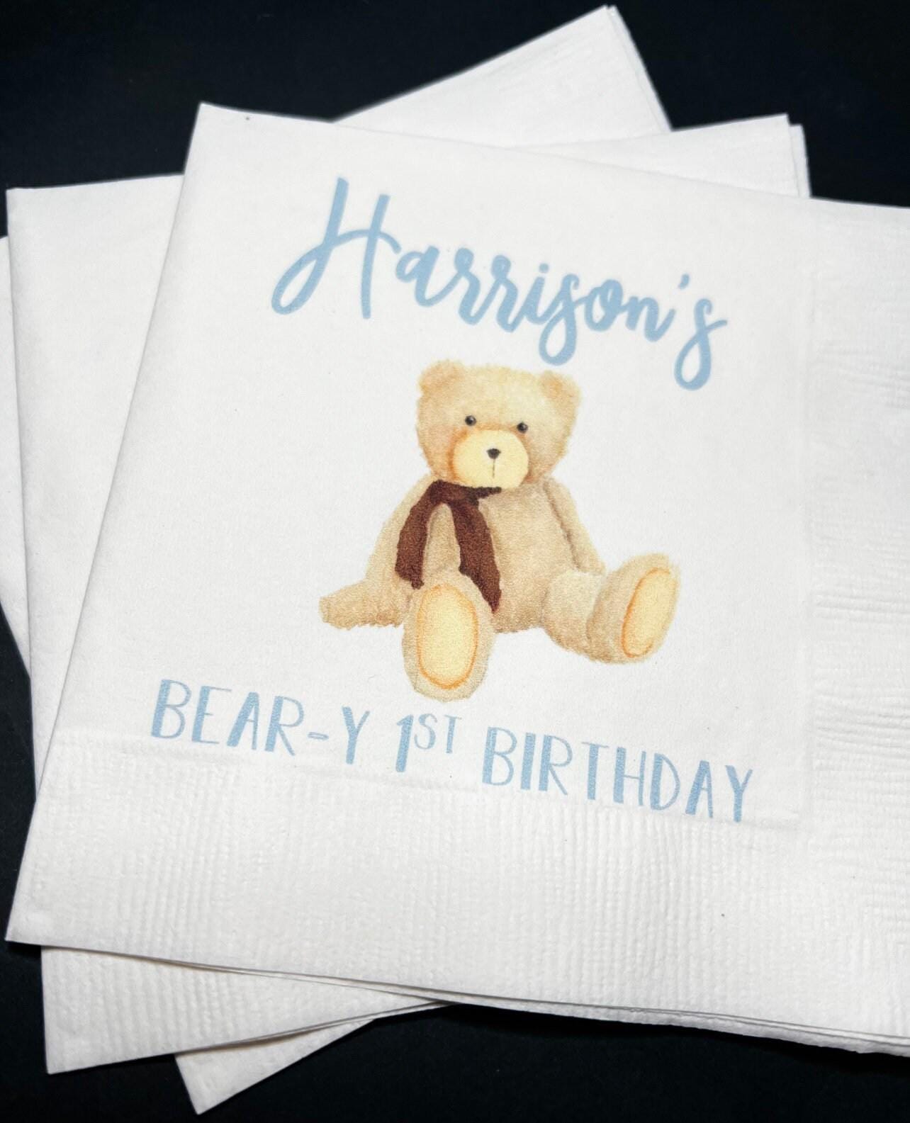 Teddy Bear Birthday Beary 1st Birthday First Birthday Bear Personalized Cocktail, Luncheon or Dinner Napkins Set of 25