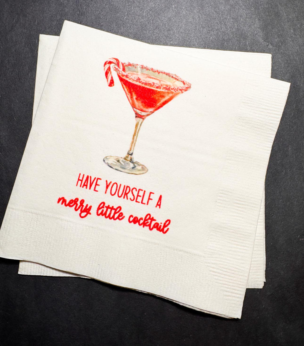 Tini Bit Merry Little Cocktail Holiday Martini Christmas Party Jingle & Mingle Friendsmas Cocktail Luncheon or Dinner Napkins Set of 25